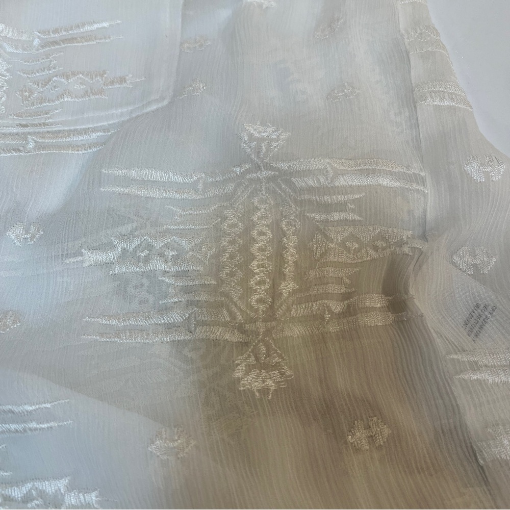 REBECCA TAYLOR 100% Silk Ivory blouse Button Front Sz 2 Sheer Bohemian Boho - Picture 9 of 10